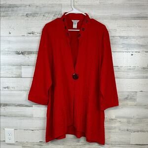 Multiples Red Topper Jacket Size 1X Art To Wear Crinkle Fabric New NWT Scarlet